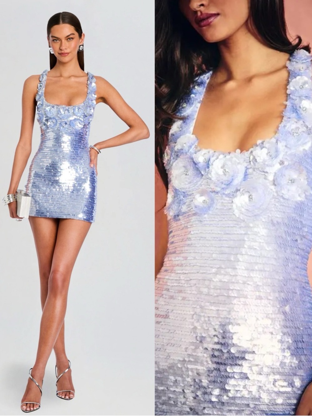 Retrofete Joanne Sequin Embroidered Mini Dress Ice Blue NEW with tags